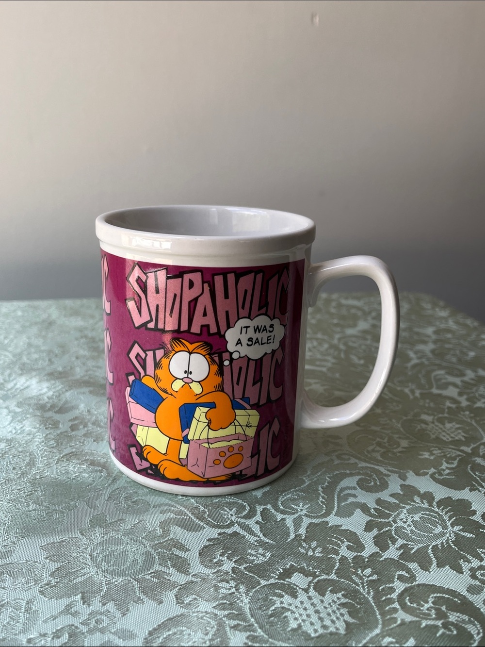 Vintage 1978 Garfield "Shopaholic" Coffee Mug Enesco Ceramic Cartoon Cat